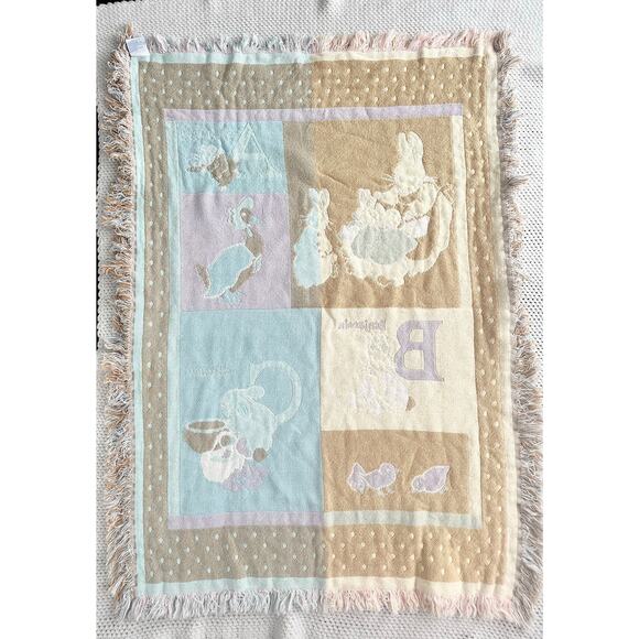 Quiltex Vintage USA Woven Fringe ABC Beatrix Potter Baby Blanket Throw Comforter - Picture 11 of 12